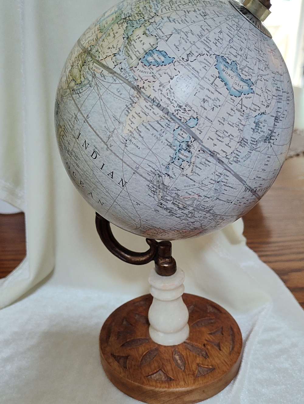 Vintage 1960  Blue World Globe on Wood Stand -